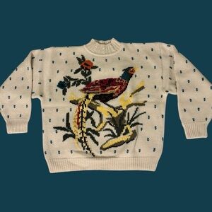 Nautica RARE VTG Korea 100% Wool Colorful Pheasant Sweater LARGE Cabincore *READ